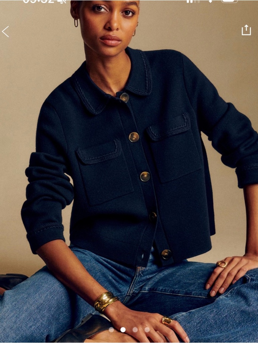 Womens Navy Button-Front Jacket